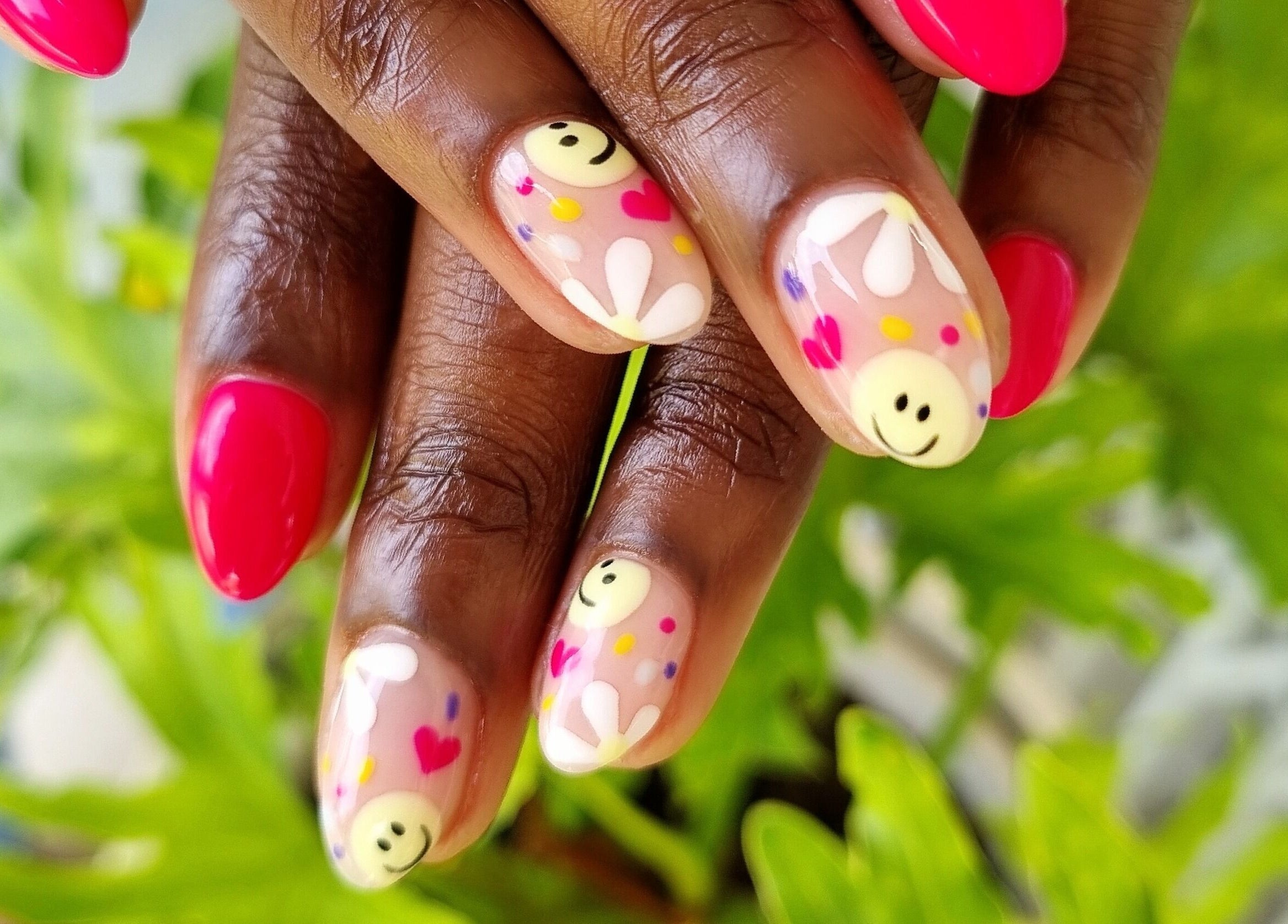 Vibrant nail art with smileys at Nel White Nails, Umhlanga, Kwazulu-natal, ZA. Perfect fusion of color and creativity.