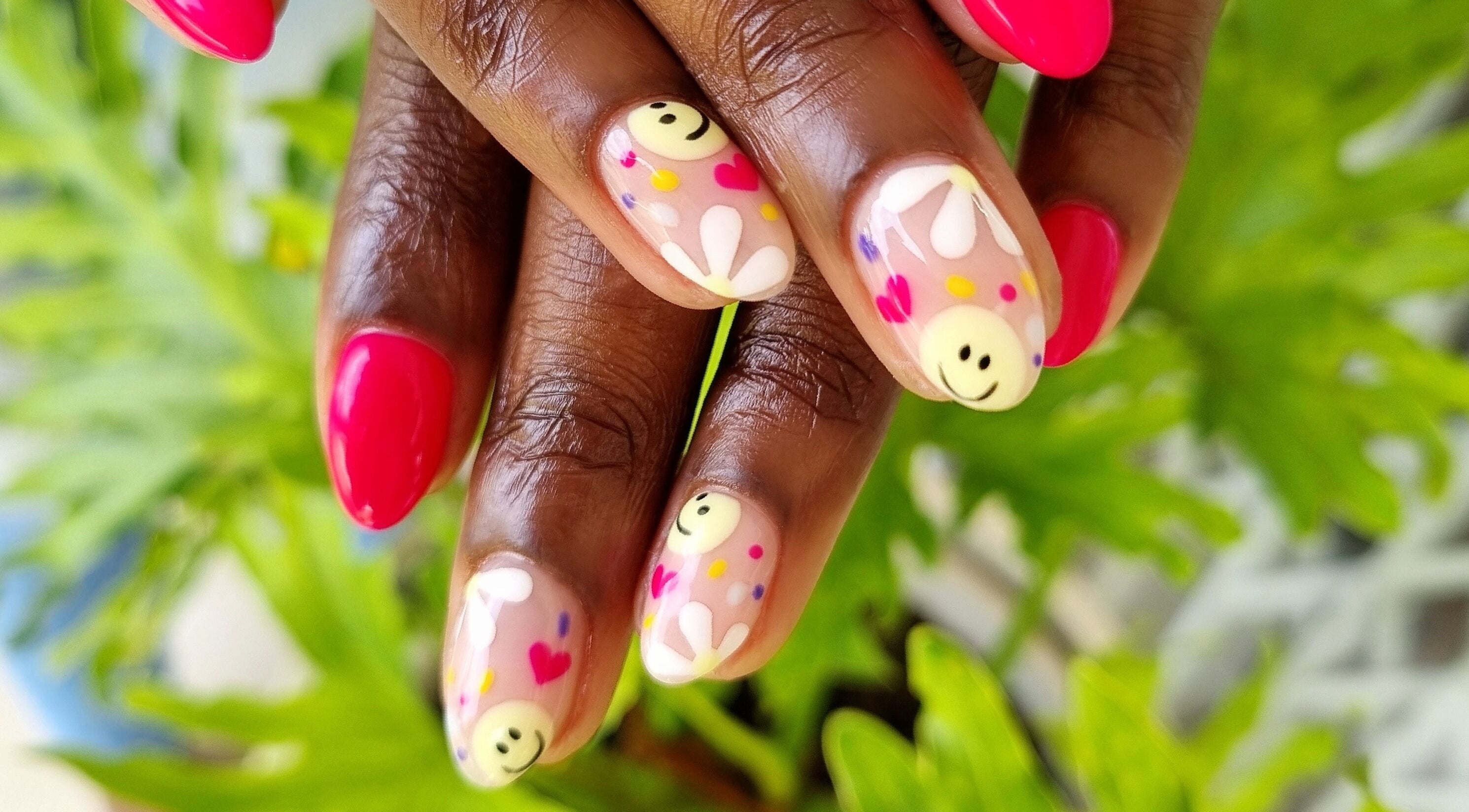 Vibrant nail art with smileys at Nel White Nails, Umhlanga, Kwazulu-natal, ZA. Perfect fusion of color and creativity.