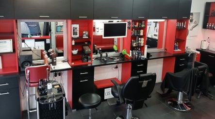 Modern barber station at Route 66 Barber Shop, Ħ'Attard, Malta, MT with stylish chairs and grooming tools.