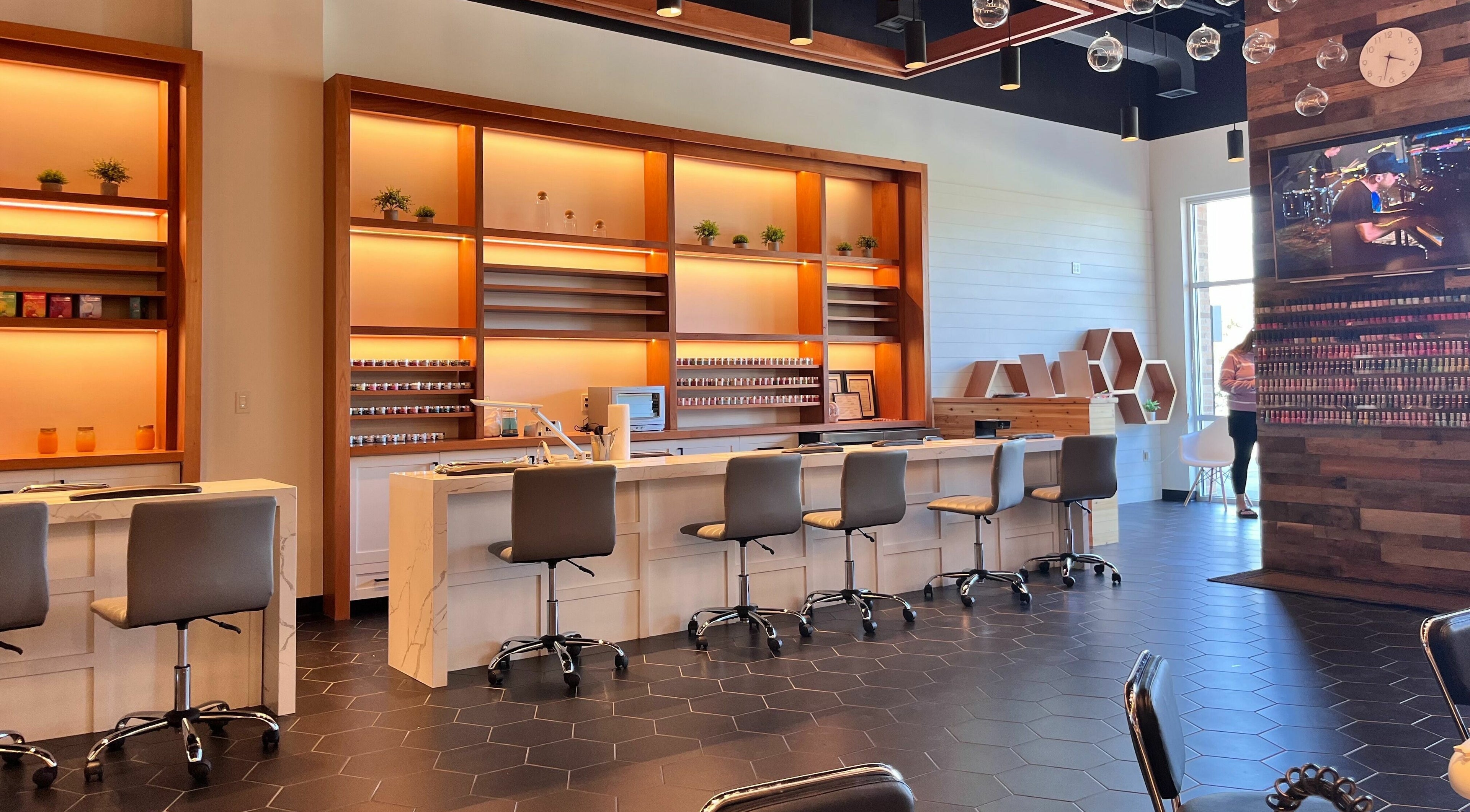Interior of Bennington Nail Bar, a modern and inviting space in Bennington, Nebraska, US with stylish seating.