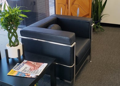 Cozy waiting area at Clinical Elements, Loveland, Ohio with modern seating and lush indoor plants.