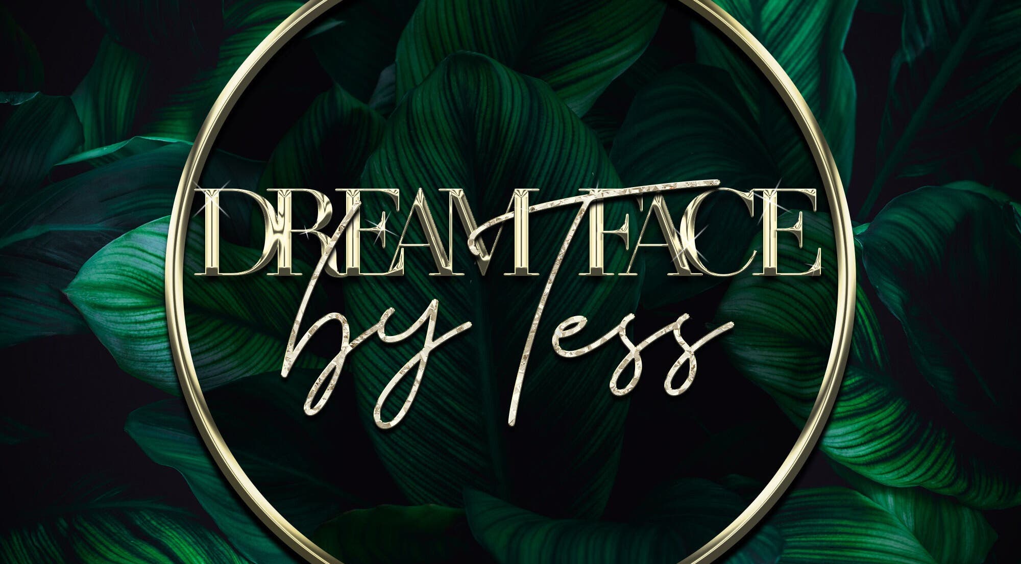 Dream Face by Tess Studio logo framed with green leaves emblem, Manea, England, GB.