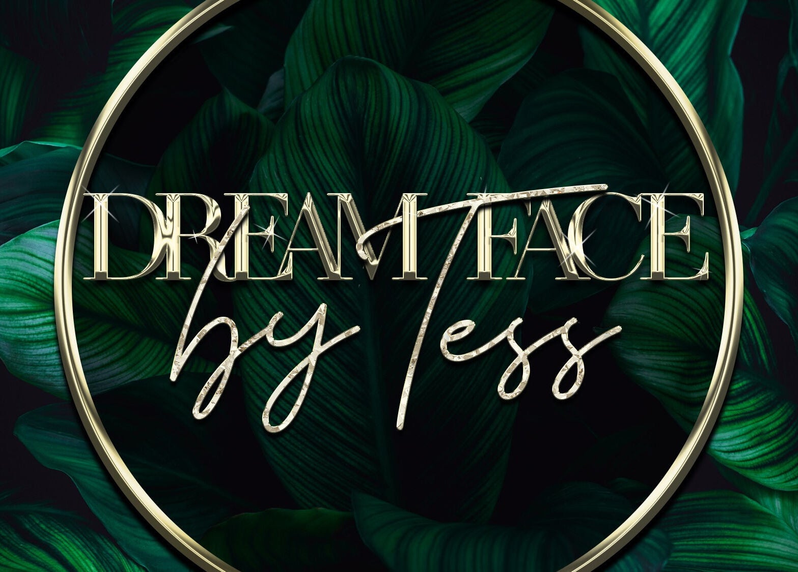 Dream Face by Tess Studio logo with elegant green leaves, Manea, England, GB.