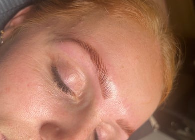 Close-up of freshly groomed brows at Brows By Poppy, Brentwood, England, GB.
