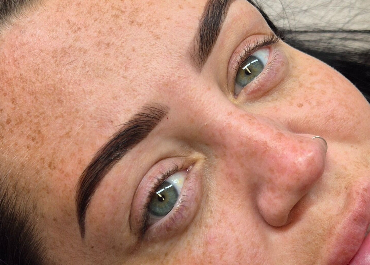 Close-up of expertly shaped brows at Nicola Battle - The Little Brow Room, Scarborough, England, GB.