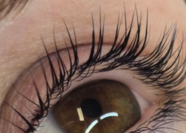 Close-up of enhanced lashes at Nicola Battle - The Little Brow Room, Scarborough, England, GB.