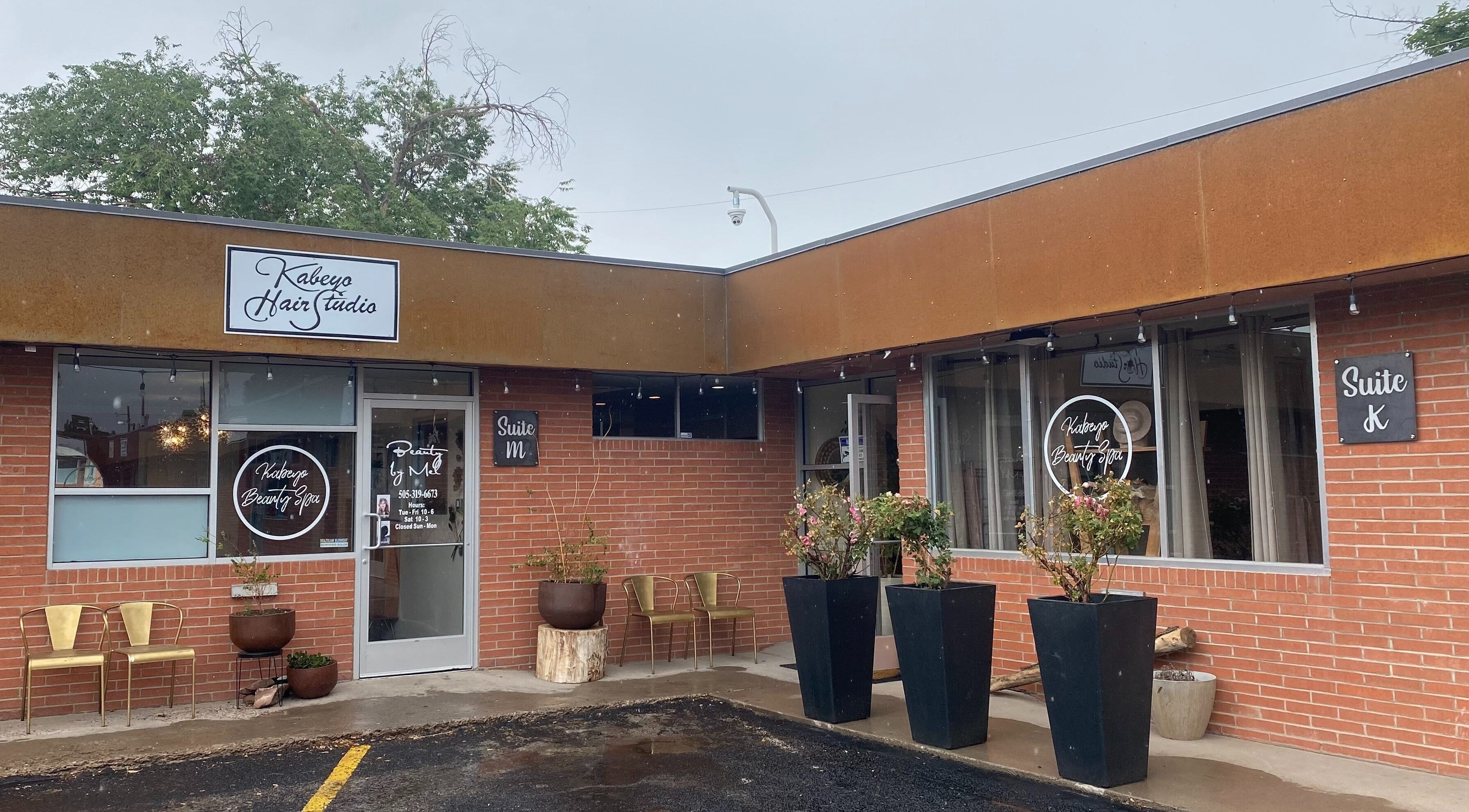 Exterior of Kabeyo Beauty in Albuquerque, New Mexico, US featuring stylish brick facade and elegant signage.