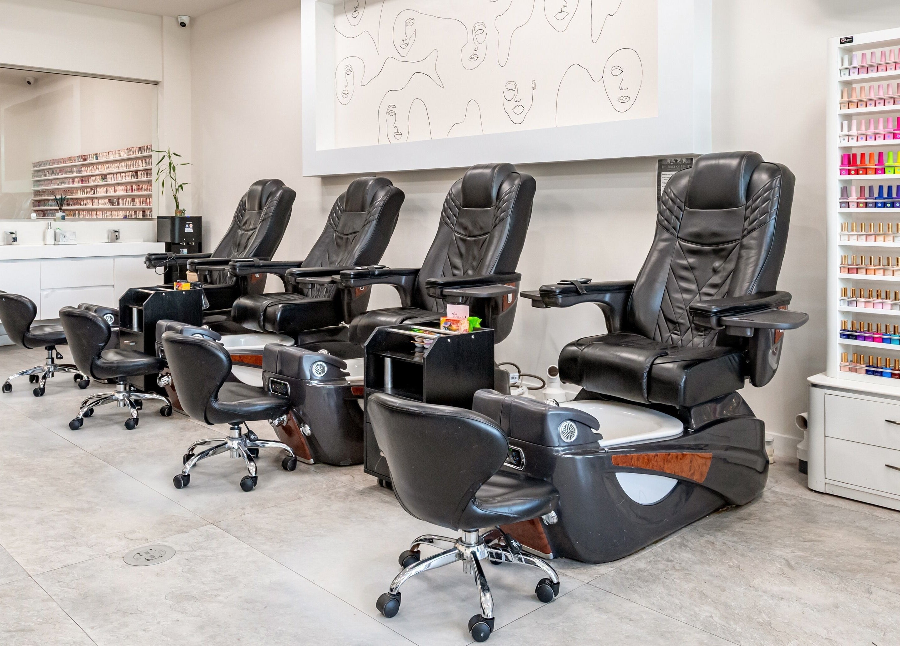 Spacious pedicure chairs at Lash and Nail Spa in Miramar, Florida, US, offering a relaxing beauty experience.