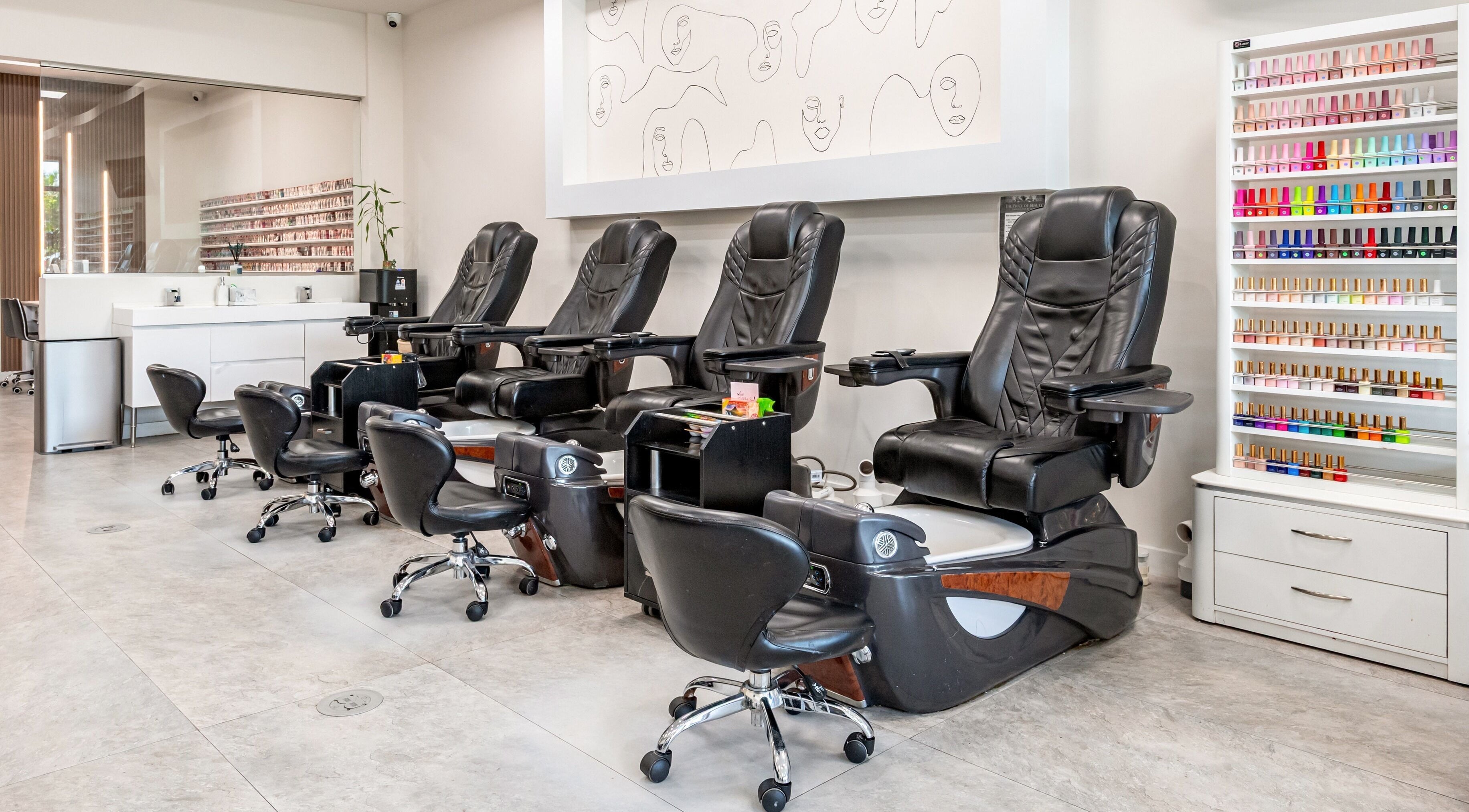 Spacious pedicure chairs at Lash and Nail Spa in Miramar, Florida, US, offering a relaxing beauty experience.