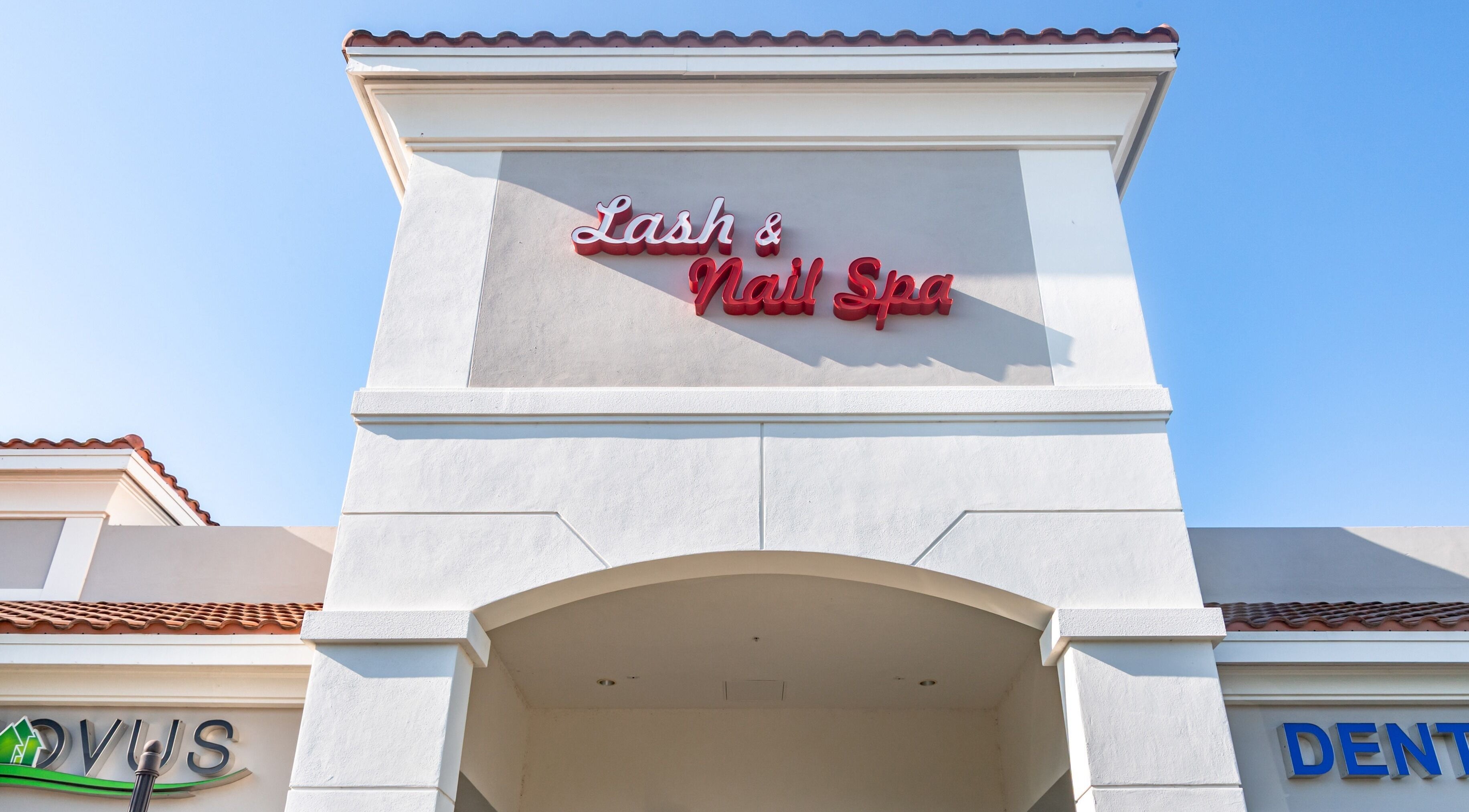 Front view of Lash and Nail Spa in Miramar, Florida, showcasing the elegant signage and entrance.