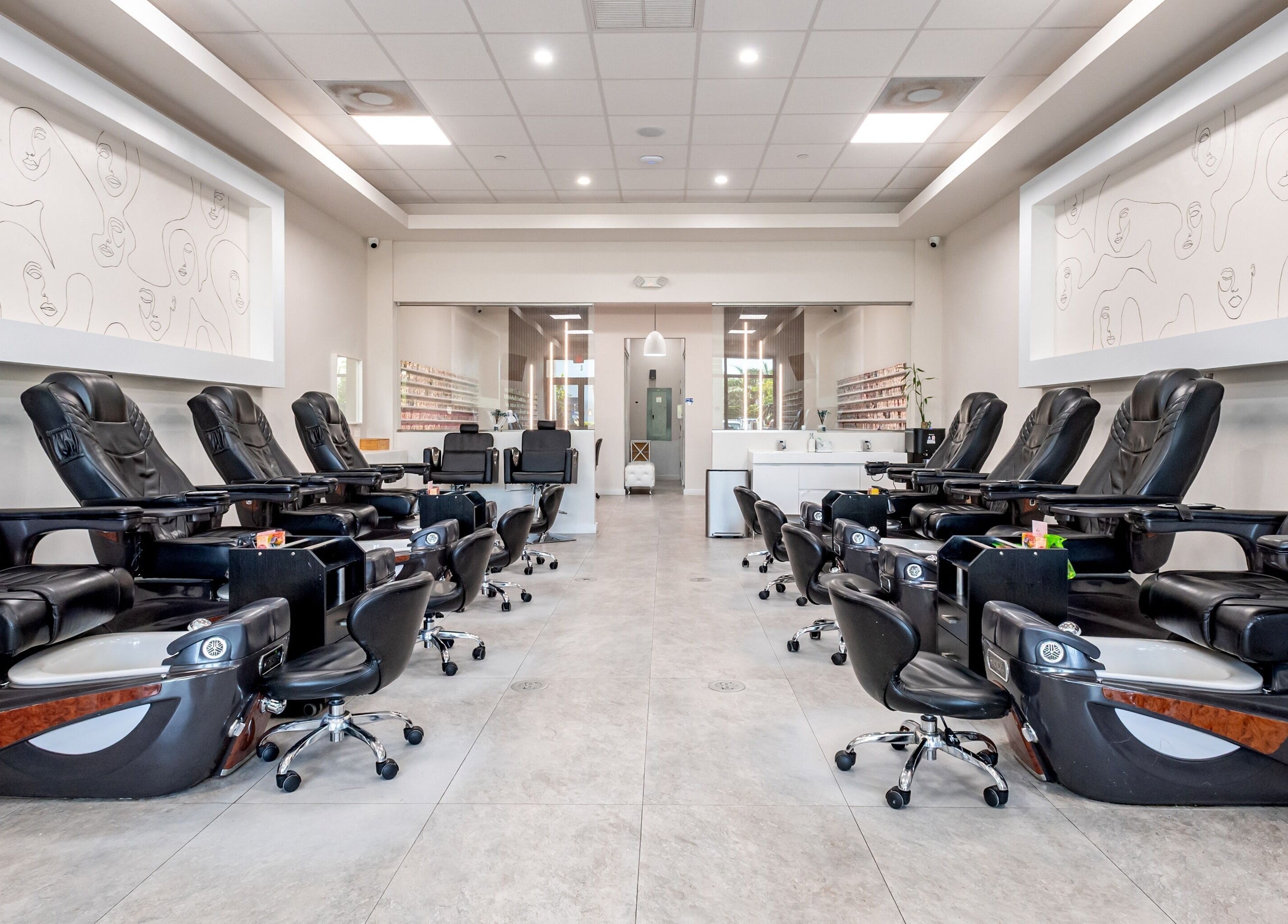 Modern pedicure chairs at Lash and Nail Spa, Miramar, Florida, US offer a relaxing beauty experience.
