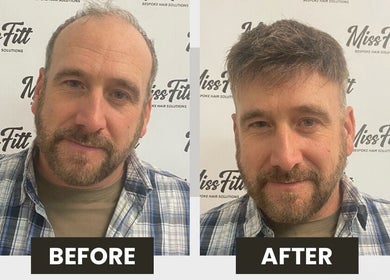 Before and after transformation at Missfitt Bespoke Hair Solutions, Penarth, Wales, GB.