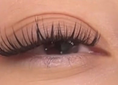 Close-up of expertly styled eyelashes at LadyFace, Rancho Cucamonga, California, US.
