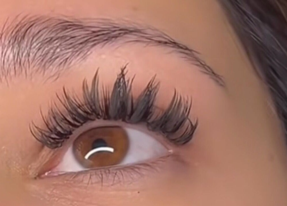 Close-up of expertly crafted eyelashes at LadyFace, Rancho Cucamonga, California, US.