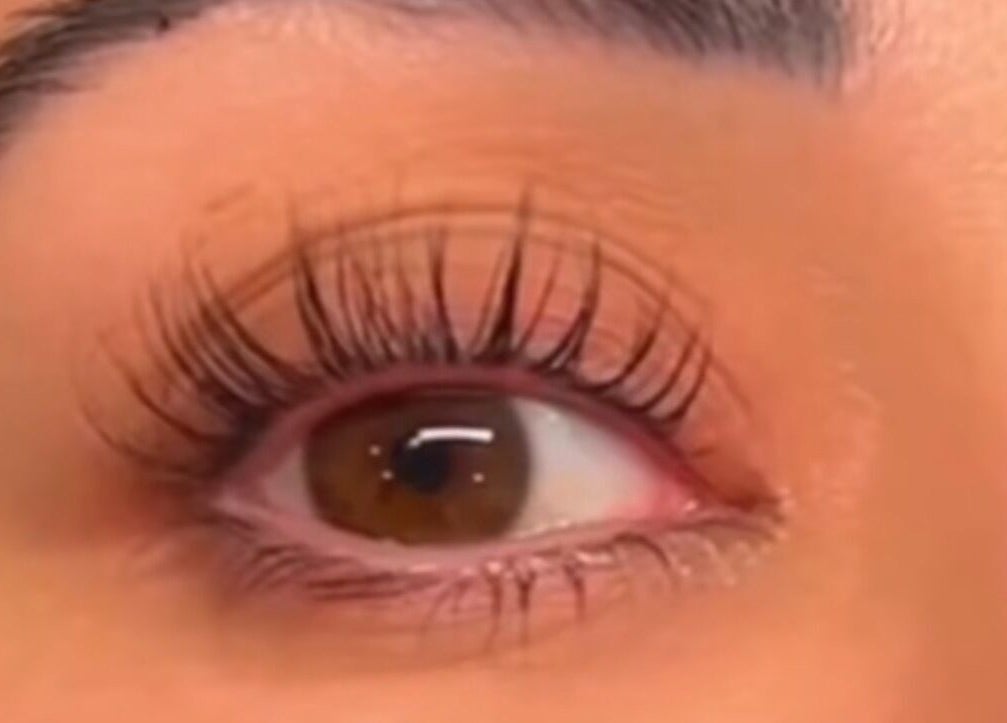 Close-up of eye with long lashes at LadyFace, Rancho Cucamonga, California, US.