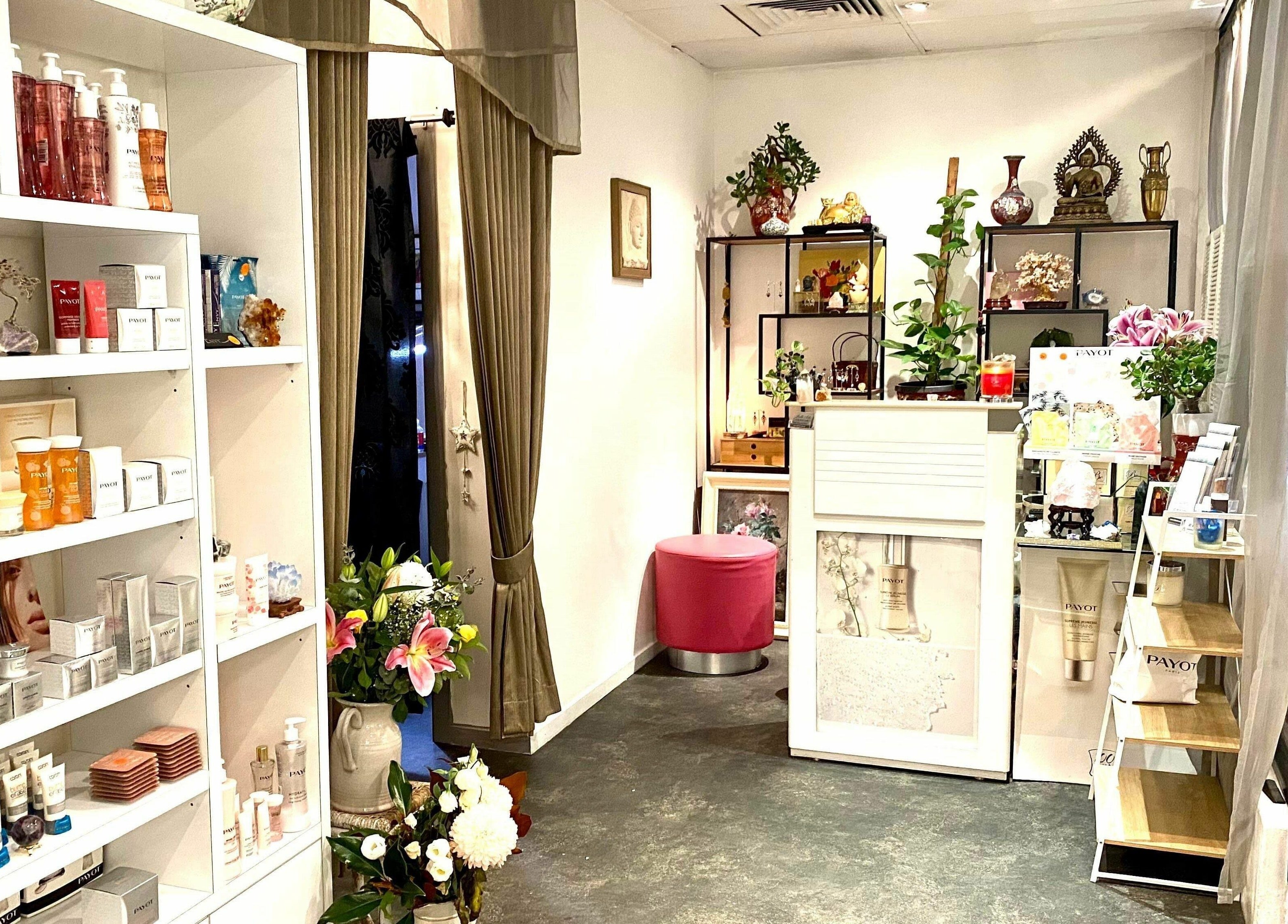 Interior of Belle Isle Manly, a beauty venue in Manly, New South Wales, AU, showcasing skincare products.