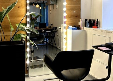 Elegant salon at David Nukri, Frederiksberg, Denmark, DK with decor and styling equipment.
