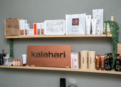 Skincare products displayed at Golden Olive | Nail & Lash Bar, Cape Town, Western Cape, ZA.