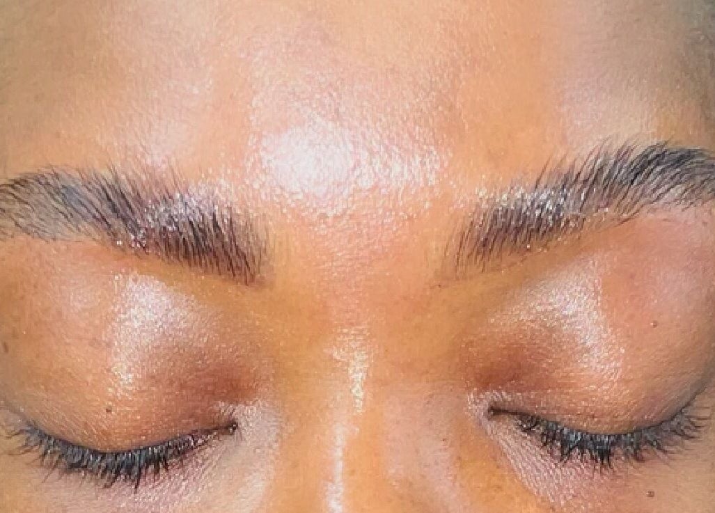 Close-up of freshly groomed eyebrows at Infinite Browtential, Birmingham, England, GB.