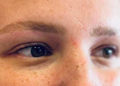 Close-up of perfectly shaped eyebrows at Nails and Beauty By Lauren Cowan, Ayr, Scotland, GB.