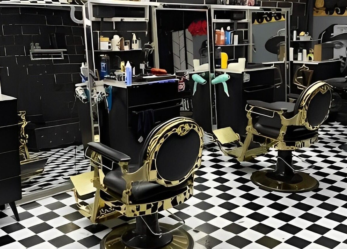 Luxurious gold-trimmed barber chairs at Timeless Barber Co - Nerang, Nerang, Queensland, AU.