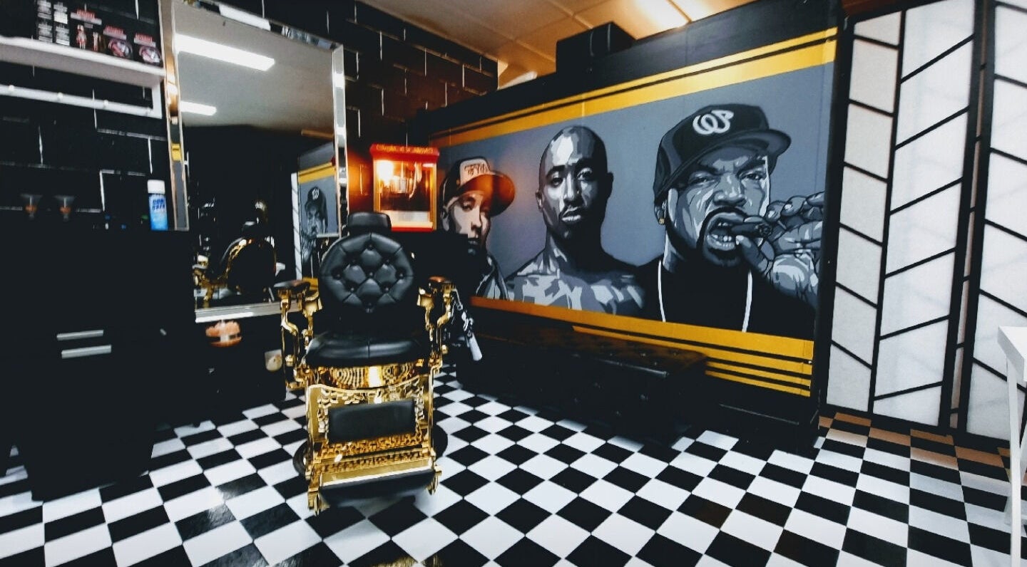 Stylish barbershop interior with bold artwork at Timeless Barber Co - Nerang, located in Nerang, Queensland, AU.