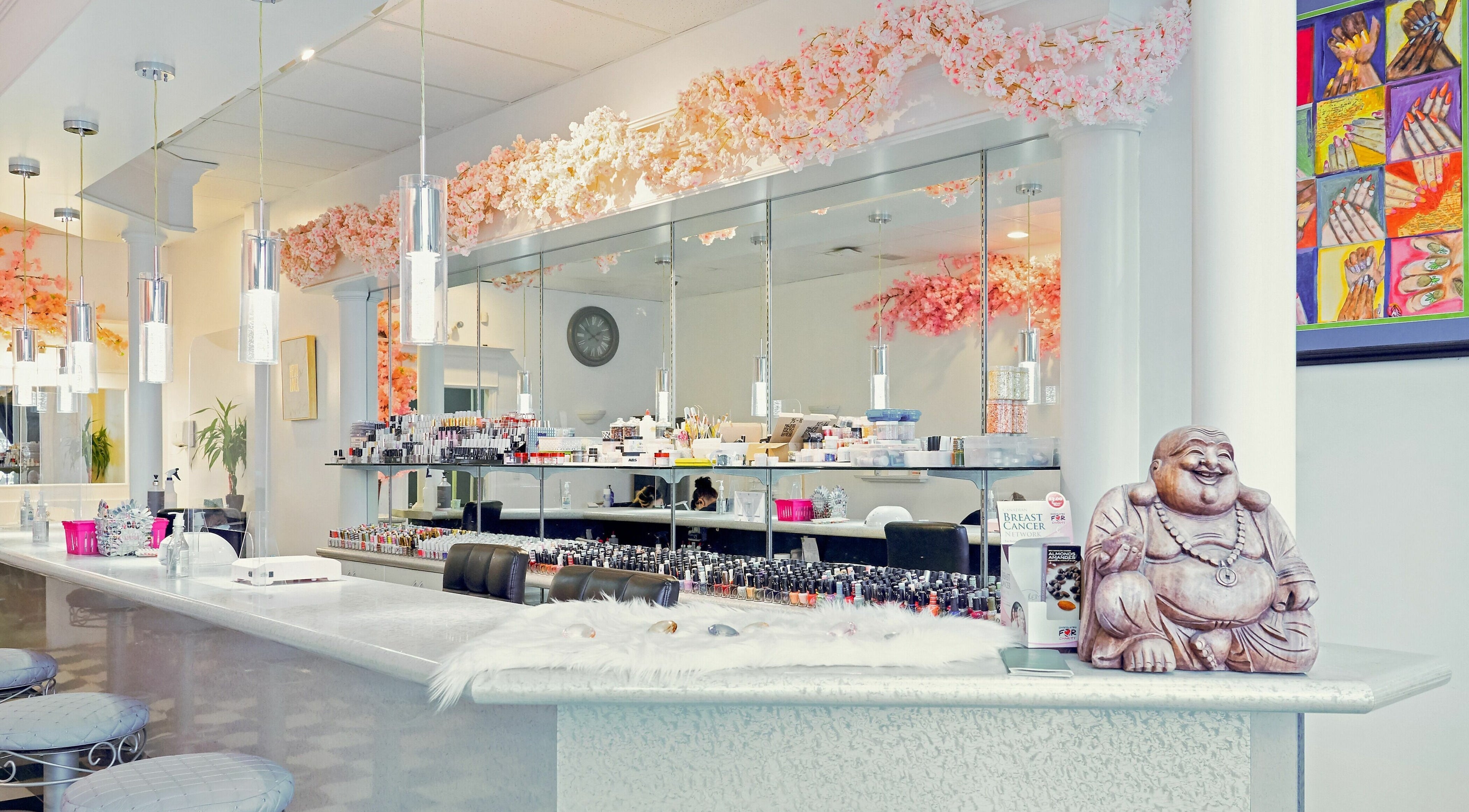 Elegant interior of Lush Nail Lounge 64 Ave, Surrey, BC, showcasing chic decor and beauty products.