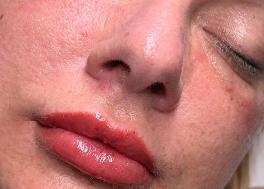 Close-up of enhanced lips at EveLashes, Brows & Beauty in Southampton, England, GB, showcasing expert beauty care.