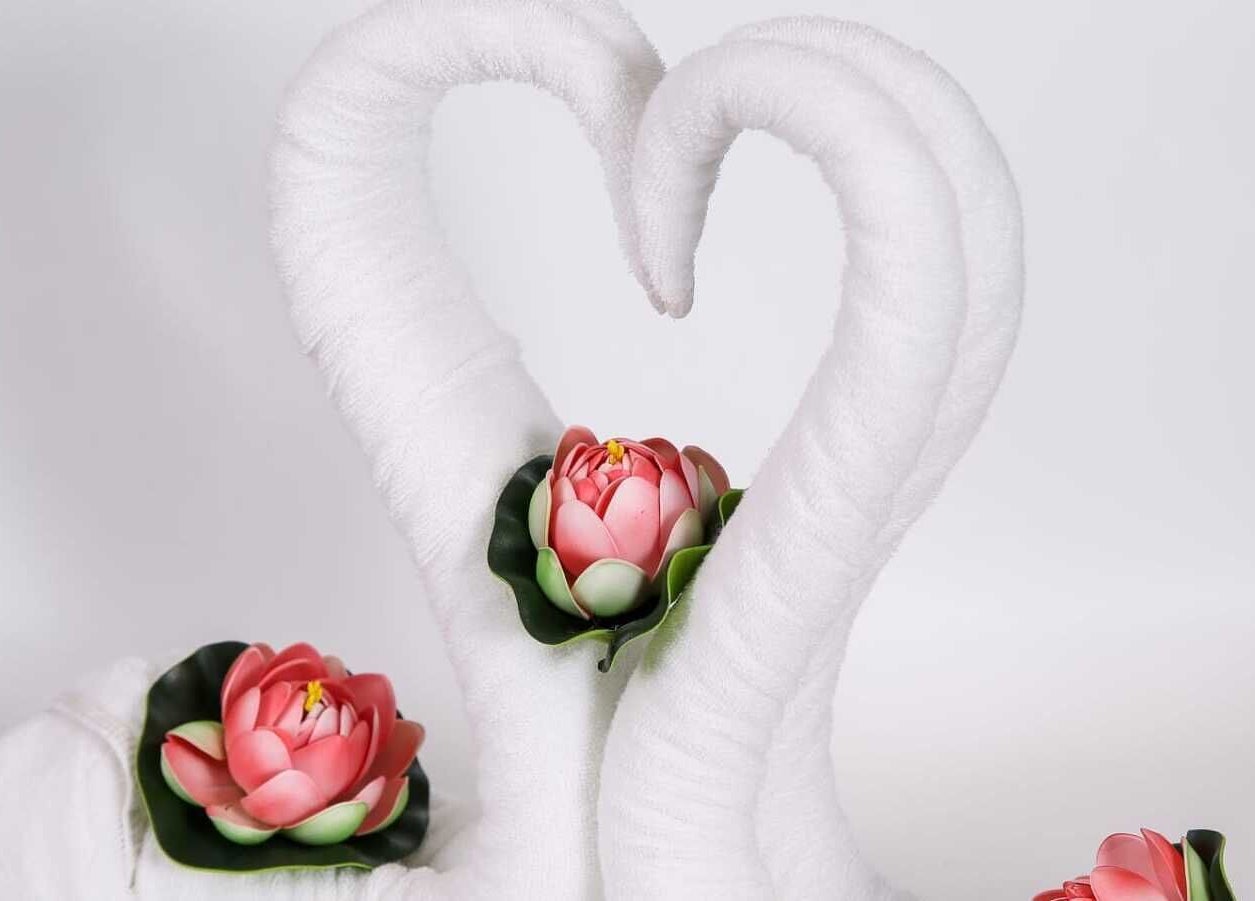 Elegant towel art with lotus flowers at Herbal Spa D.O.O. Podružnica 2, Centar, Sarajevo, Federacija Bosne i Hercegovine, BA.