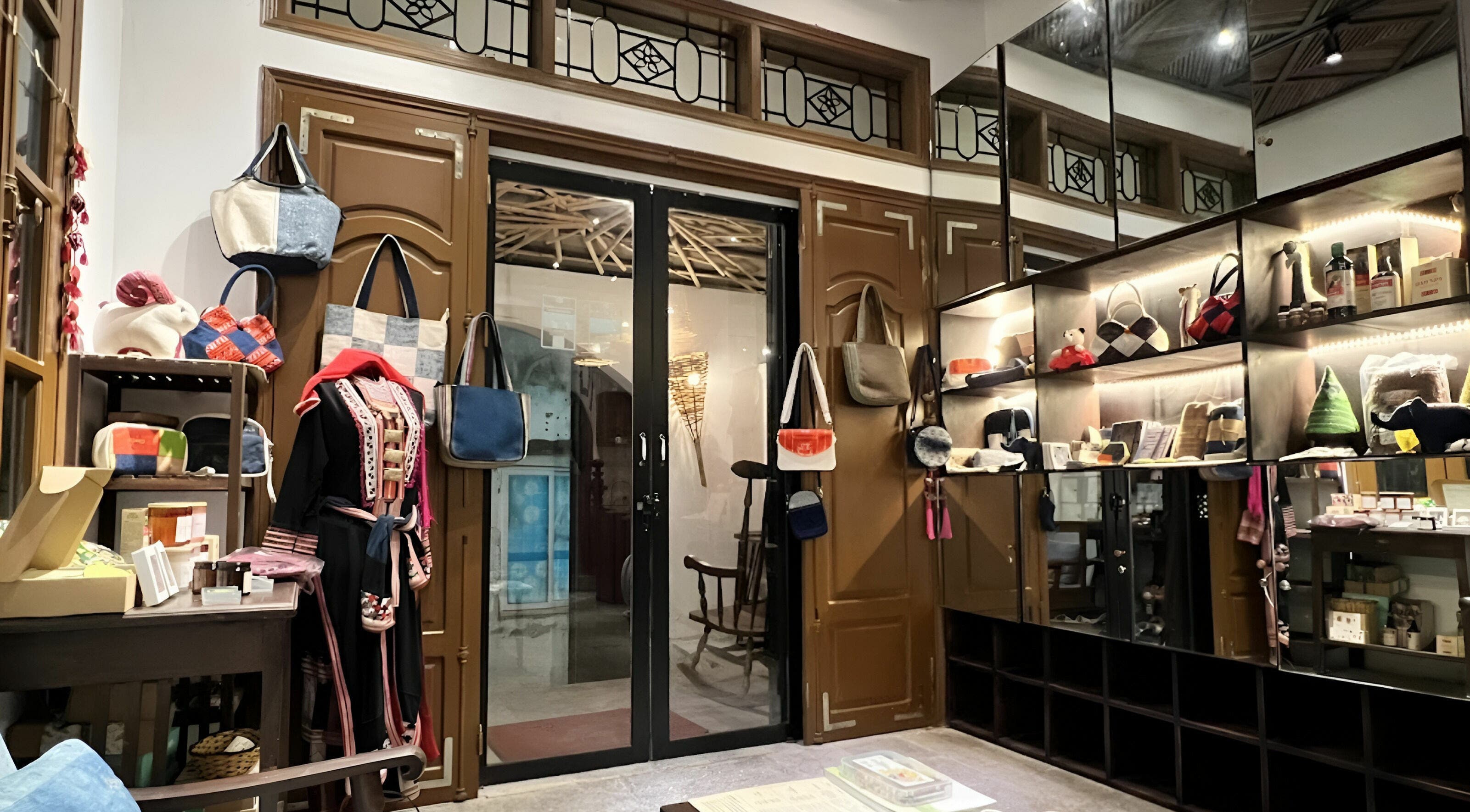 Elegant boutique display at Dao's Care Spa - Ba Đình in Hà Nội, Hà Nội, VN showcasing bags and apparel for sale.