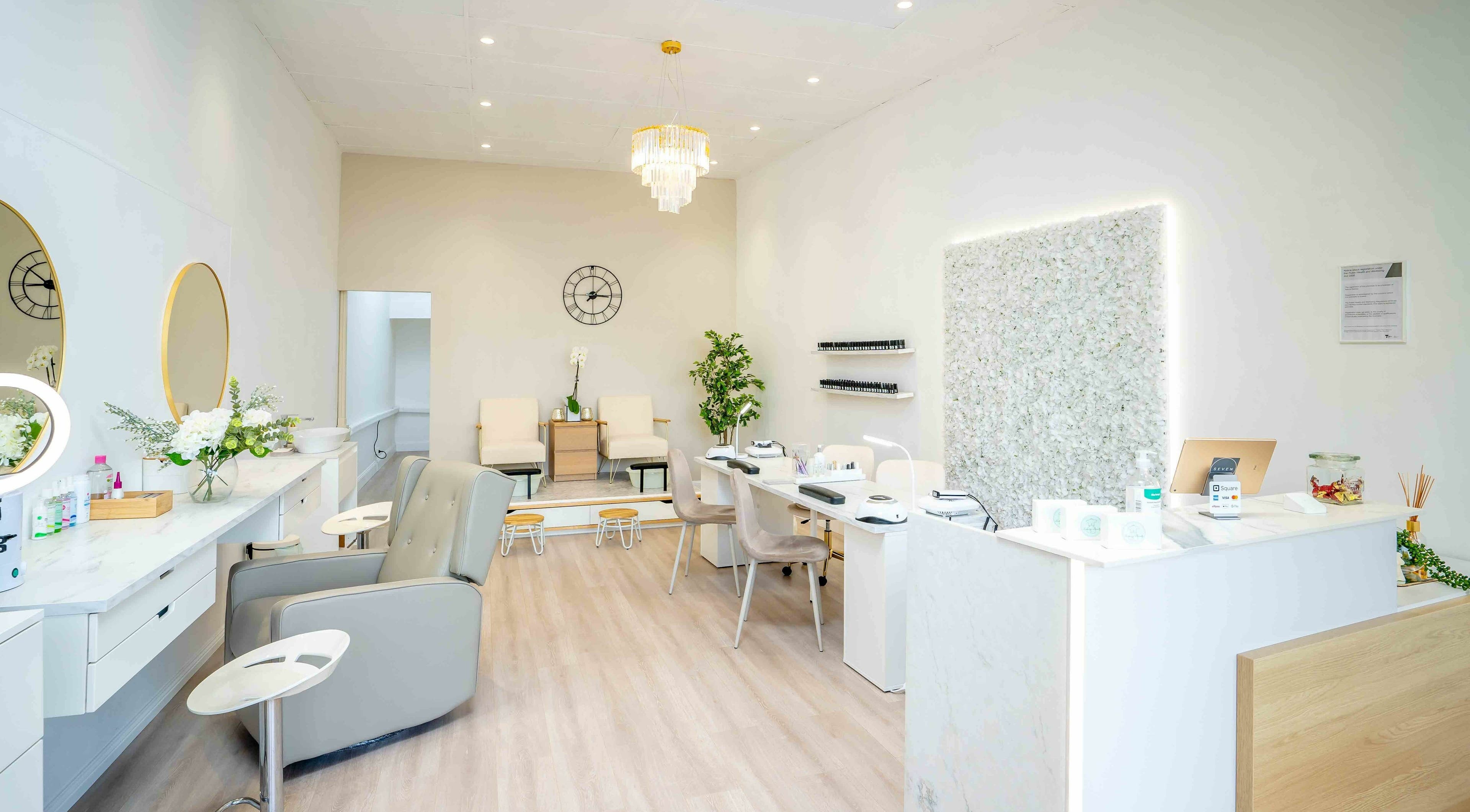 Elegant interior of Seven Salon in Bentleigh East, Victoria, AU with modern decor and stylish furniture.