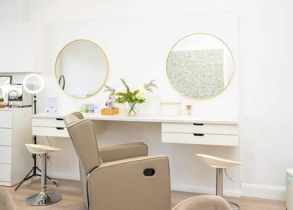 Luxurious styling station at Seven Salon, Bentleigh East, Victoria, AU with modern decor and calming ambiance.