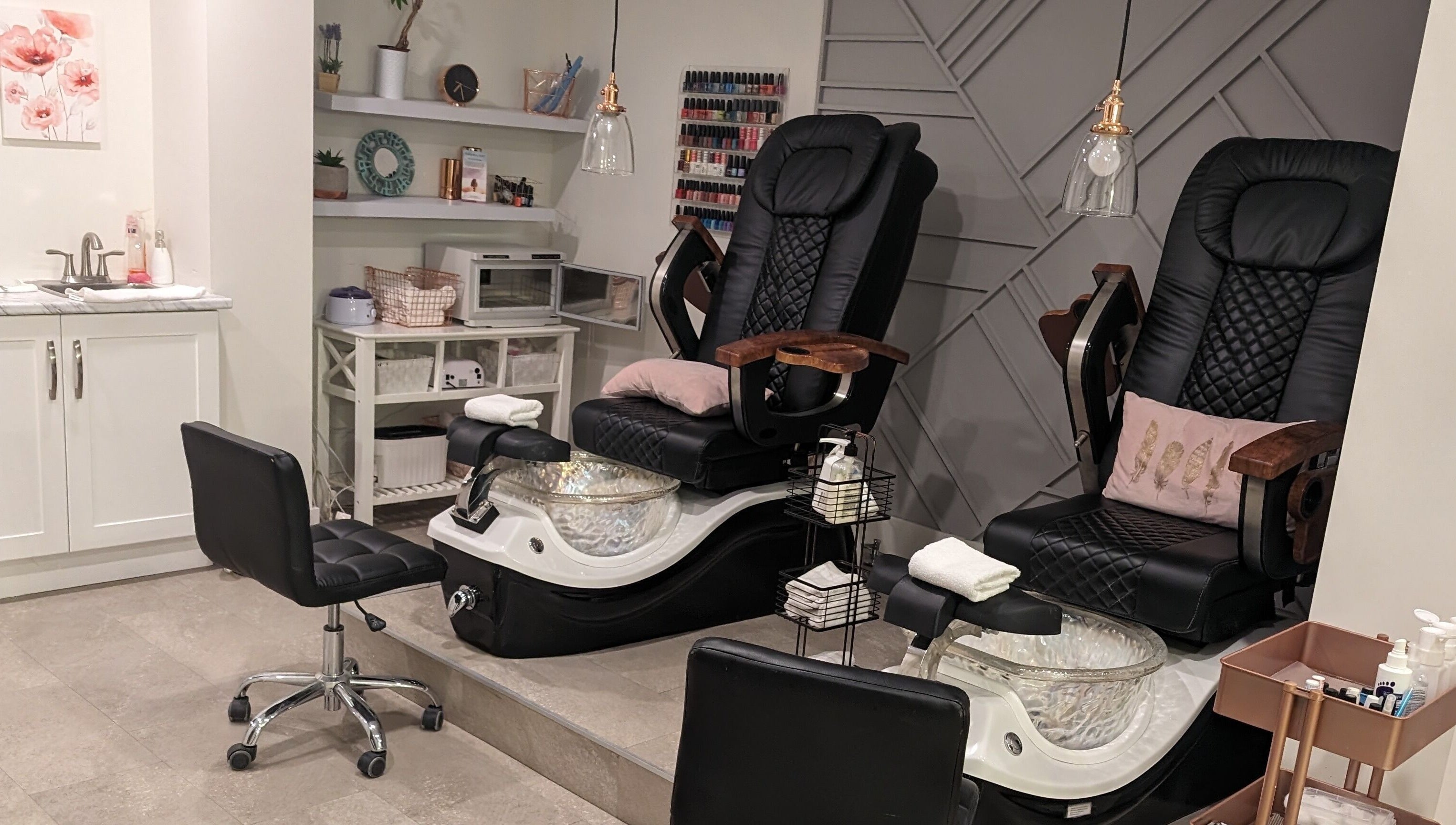 Luxurious pedicure chairs at Shear Amazement and Luminous Spa Inc., Kitchener, Ontario, CA.