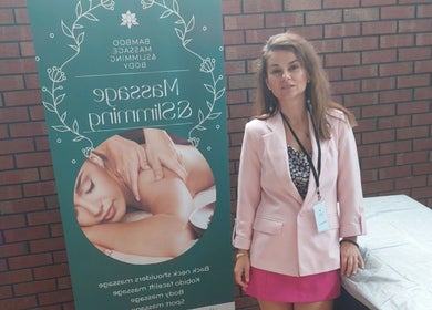 Massage Therapy booth showcasing services in South Elmsall, England, GB.