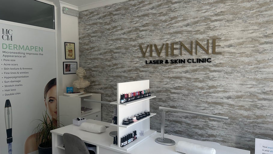 Vivienne Laser & Skin Clinic reception in Wied Il-għajn, MT showcasing modern design and skincare products.