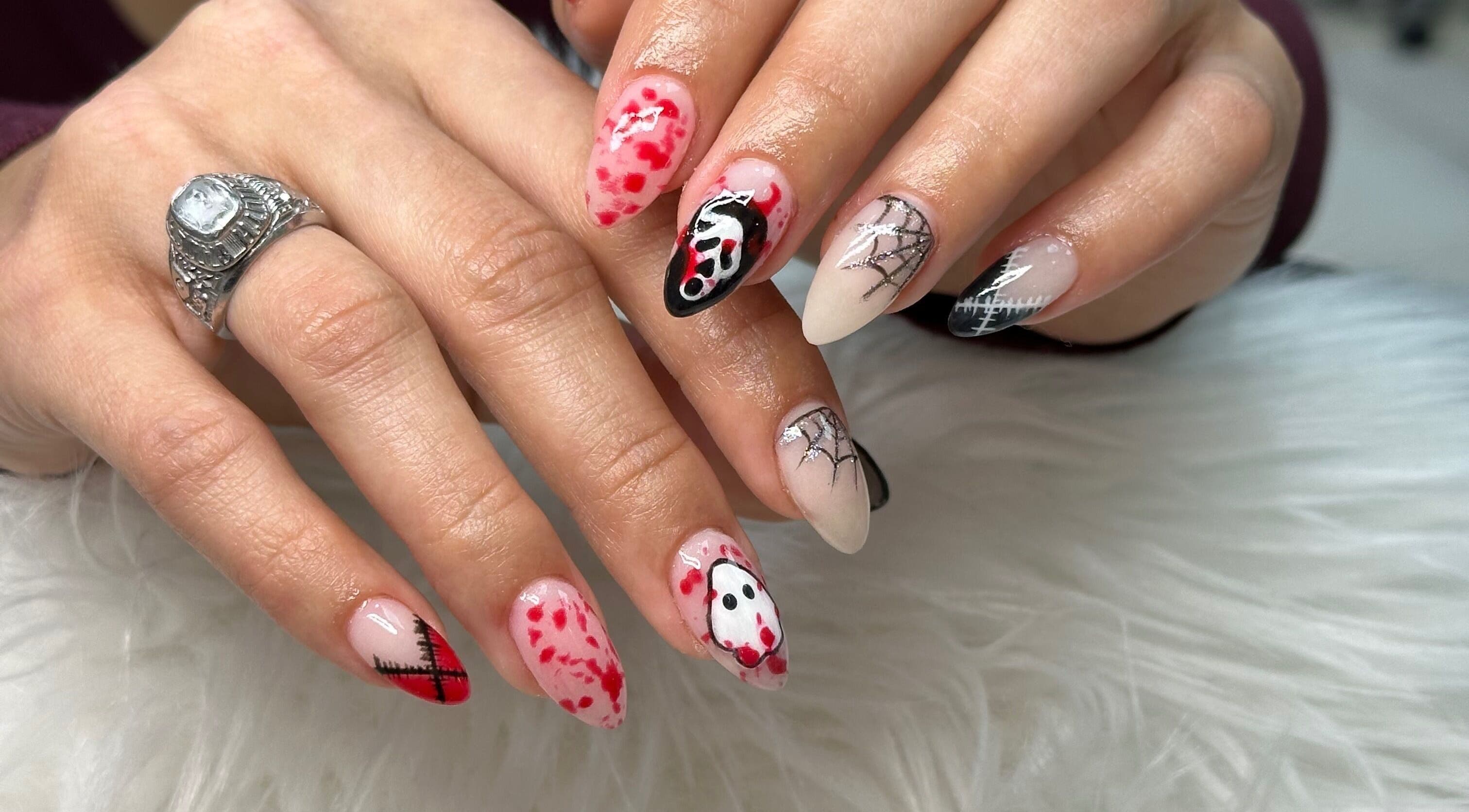 Creative Halloween nail art designs at Nail House and Spa, Hollywood, Florida, US.