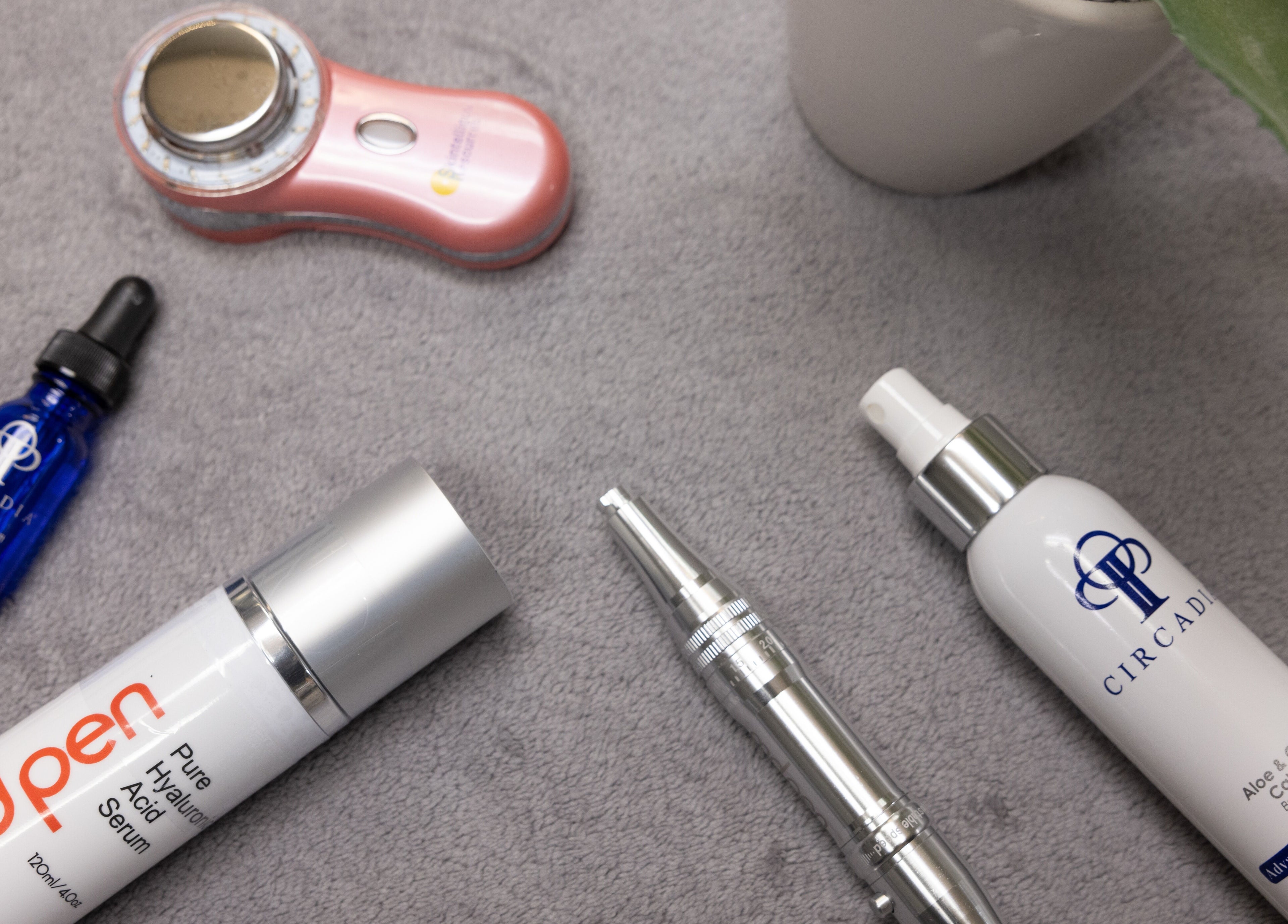 Skincare products arranged at Sweet Serenity Spa, Charlotte, North Carolina, US.