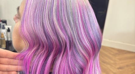 Purple and pink wavy hair styled by Hair By Shannyn at Salon Biba, Larbert, Scotland, GB.