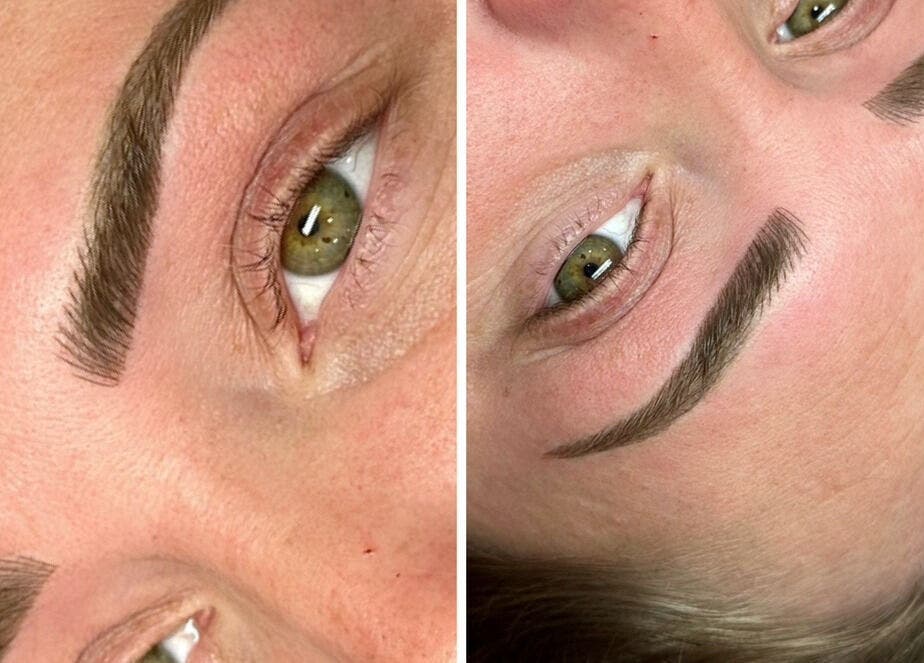 Close-up of expertly shaped eyebrows at A.R.C.H, Lancaster, England, GB.