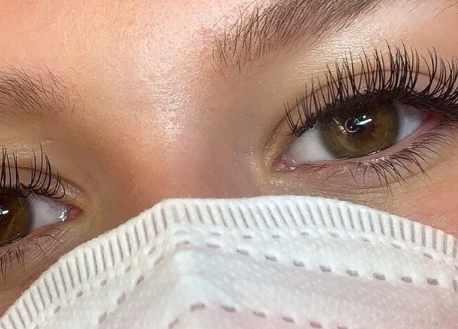 Close-up of detailed lash extensions at Darlalash, Kettering, England, GB.