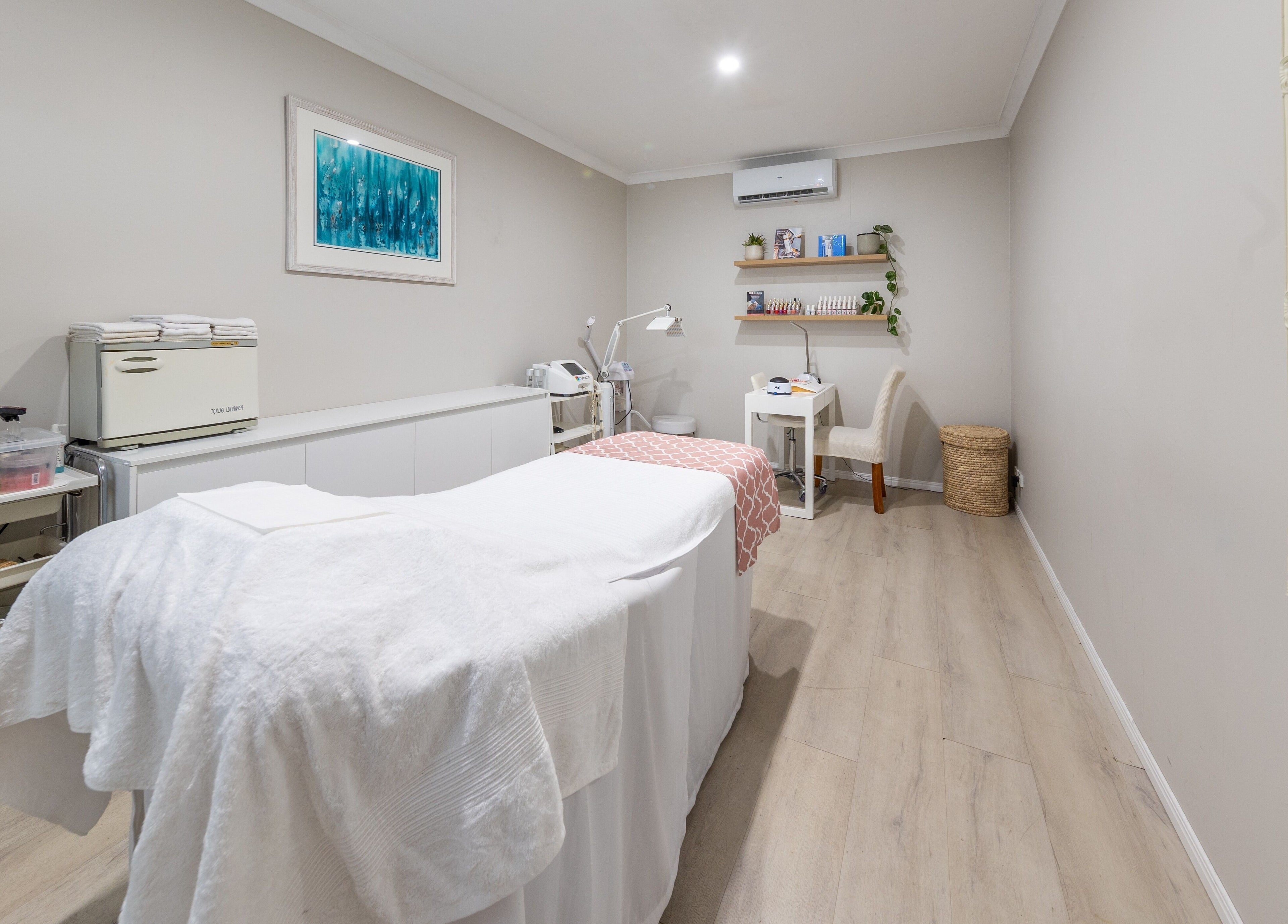Tranquil treatment room at Justine's Accent on Beauty, Mudgeeraba, Queensland, AU.