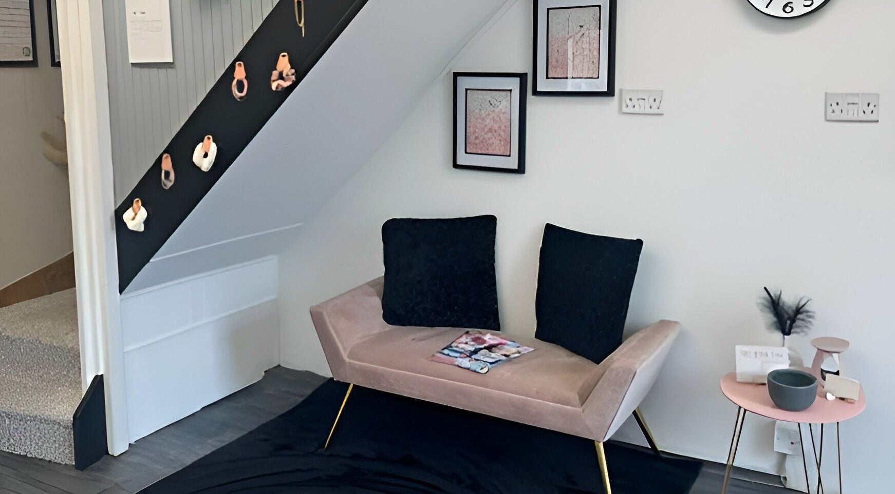 Elegant seating area at Chlos Beauty Corner, Callington, England, GB features a plush sofa and decor.