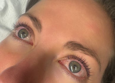 Close-up of expertly enhanced lashes at Chlos Beauty Corner, Callington, England, GB for a natural look.