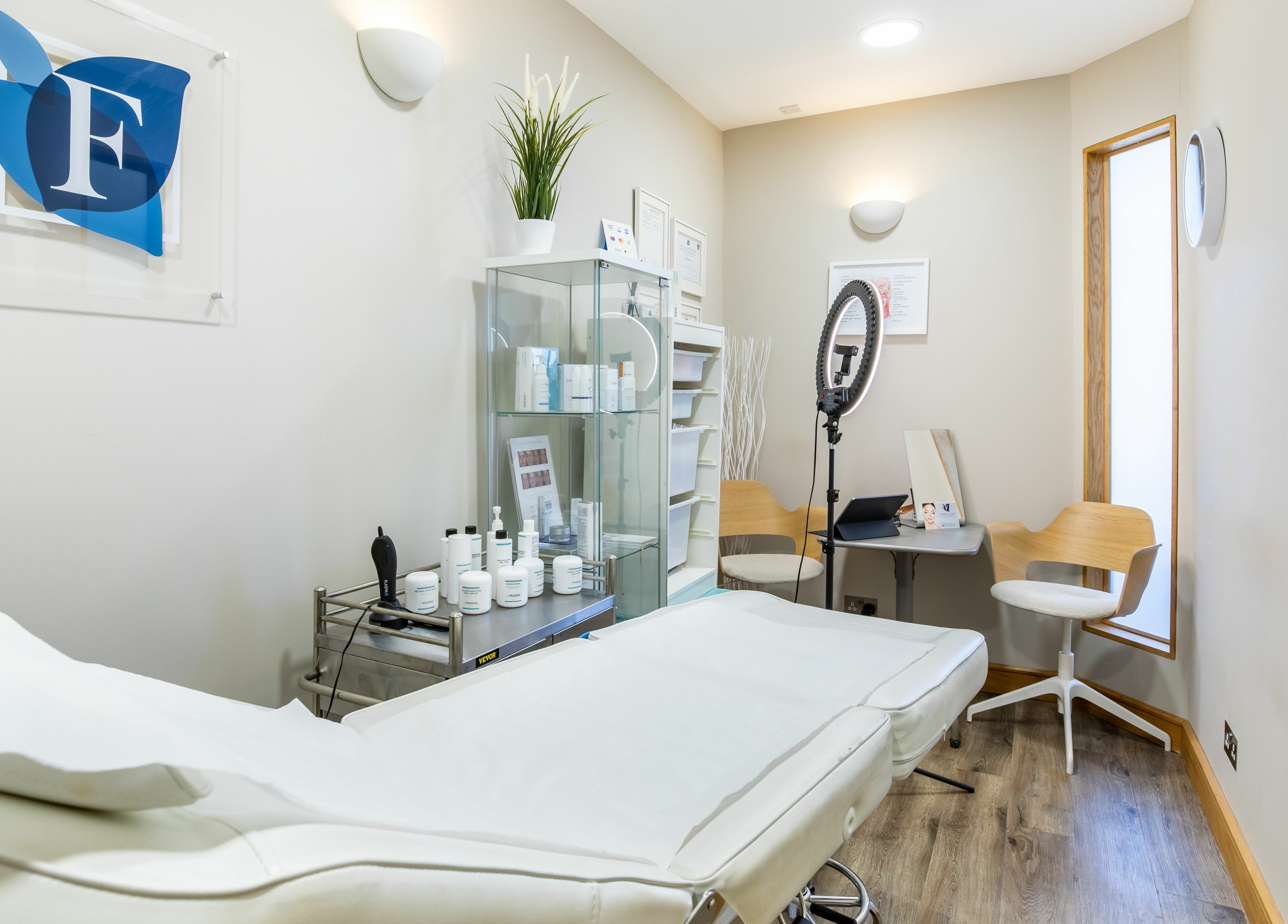 Serene treatment room at Frontalis Clinic, Portishead, England, GB, showcasing modern and inviting interior.
