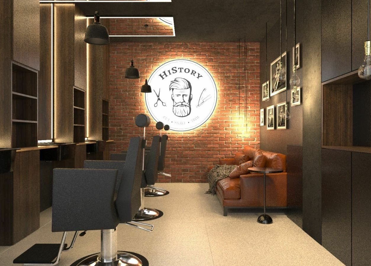 Interior modern HiStory Barbershop Camil Ressu 8, București, București, RO, cu scaune și canapea.