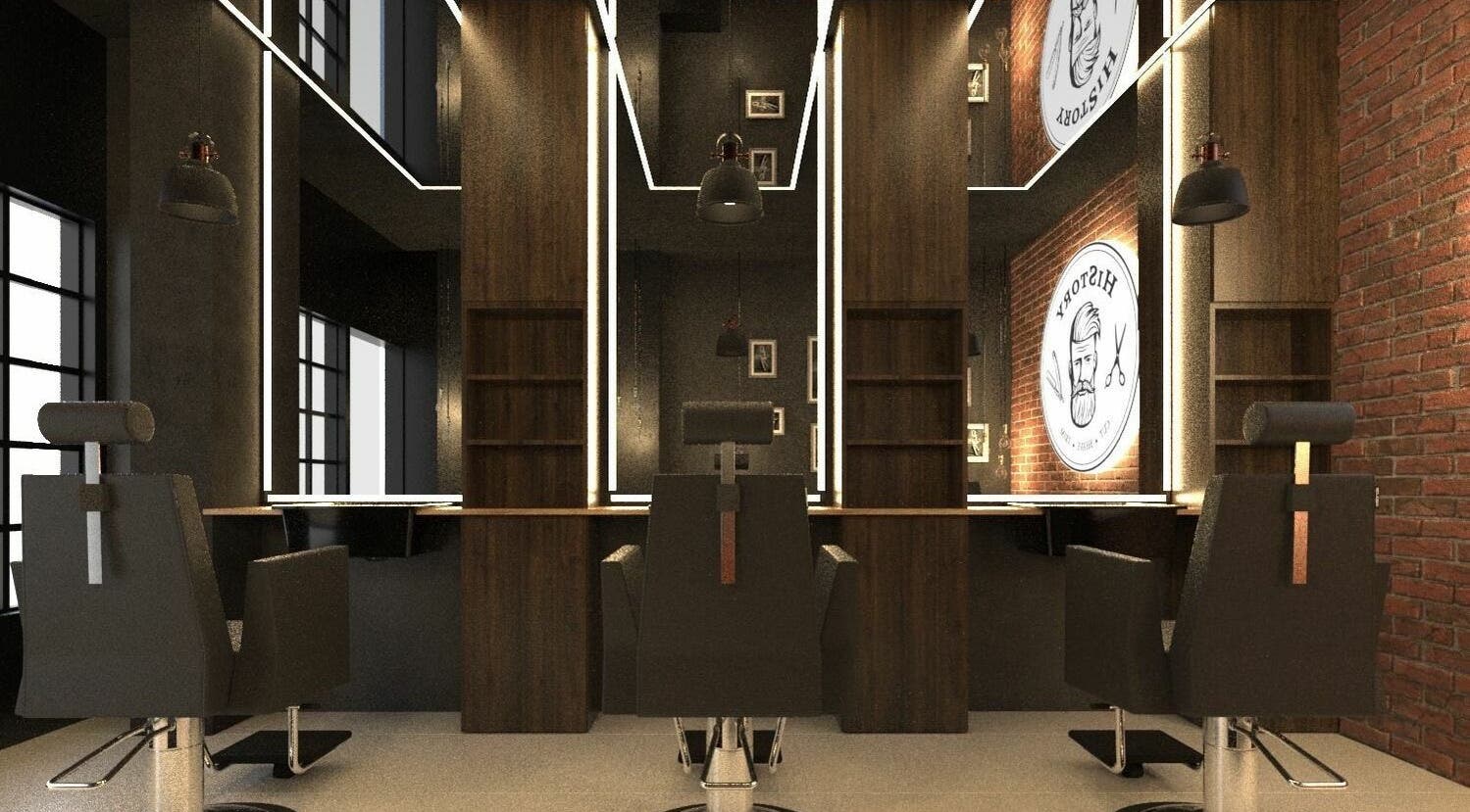 Interior modern și elegant al HiStory Barbershop Camil Ressu 8 din București, București, RO.