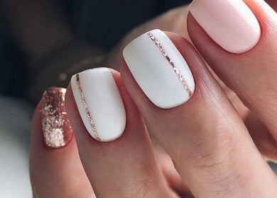 Elegant manicured nails with shimmer details at MWM Beauty, County Mayo, County Mayo, IE.