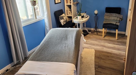 Peaceful massage room at Care Massage Therapy (Carrie Leake RMT), Niagara Falls, Ontario, CA.