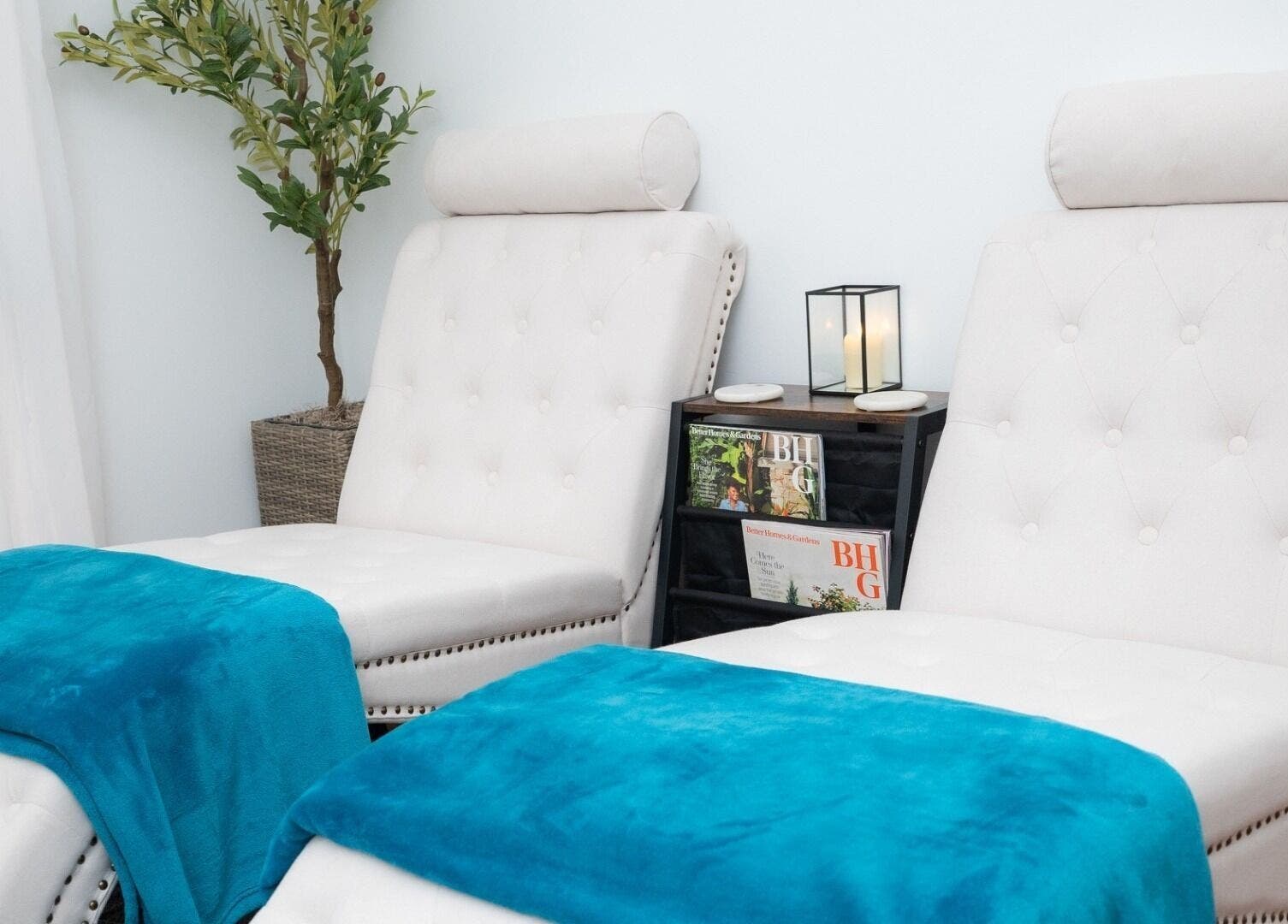 Comfortable spa chairs at Aphros Beauty, Homewood, Alabama, US for ultimate relaxation.