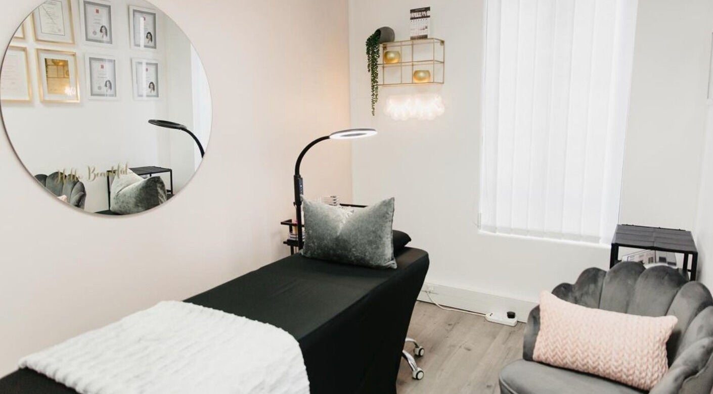 Relaxing treatment room at The Brow Specialist, Somerset West, Western Cape, ZA, showcasing elegant decor.